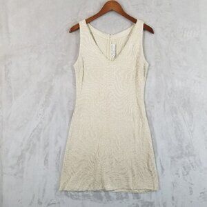 St John Evening Dress Women 8 Ivory Textured Knit‎ Sequin Rhinestone Cocktail